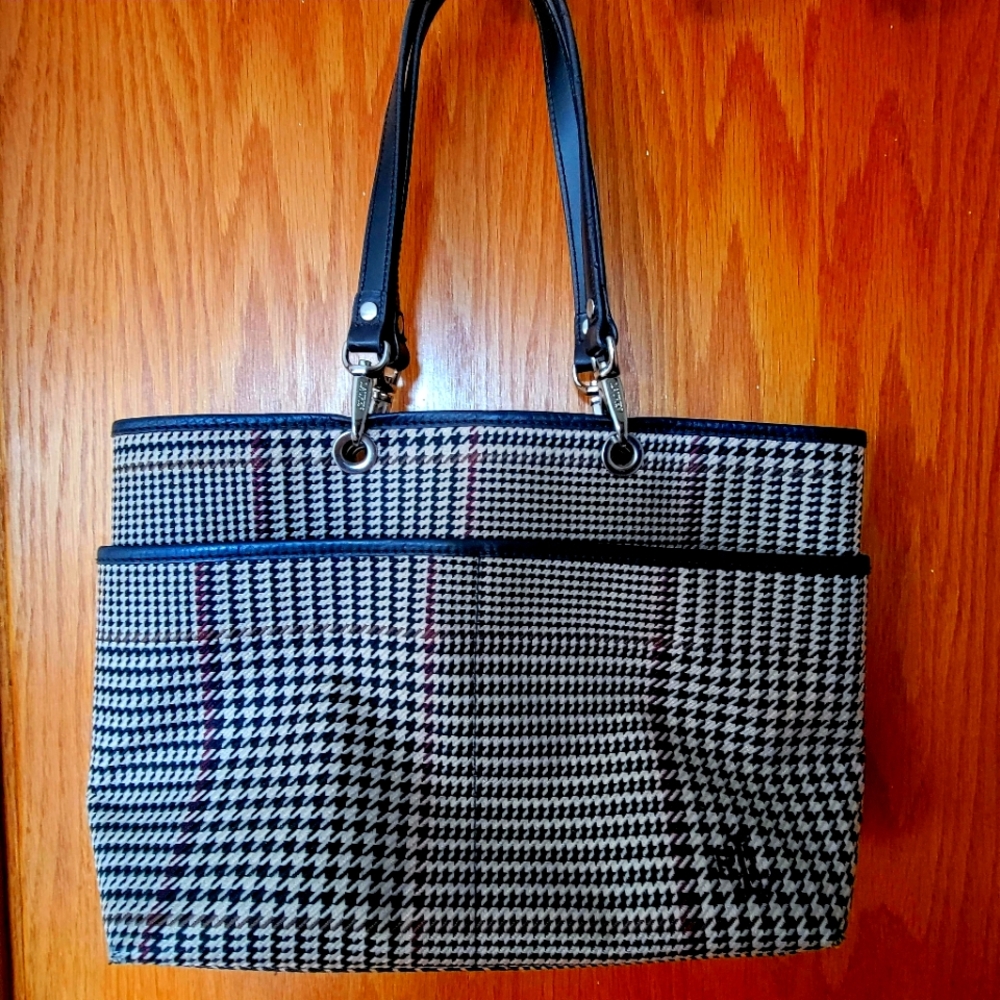 Lauren Ralph Lauren Brown Houndstooth Small Tote Bag